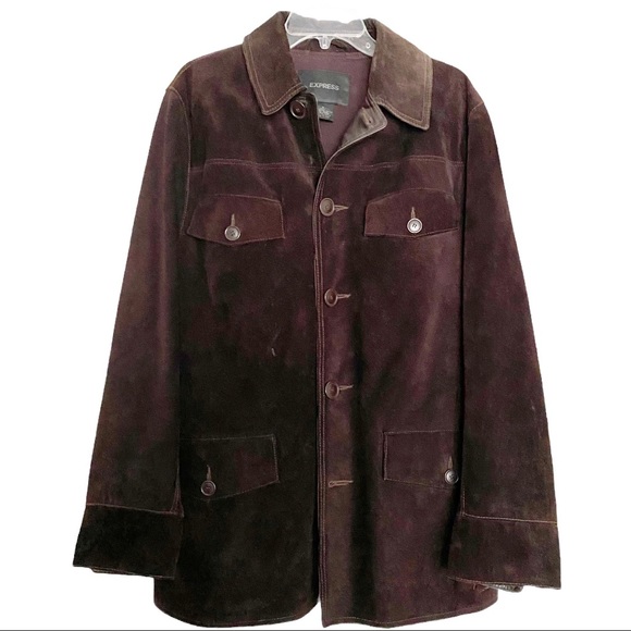Express Men’s Brown Suede/Leather Heavy Jacket Med - Picture 1 of 8